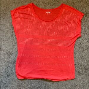 Apt. 9 Women's Bright Coral Short Sleeve Rhinestone Top Size L